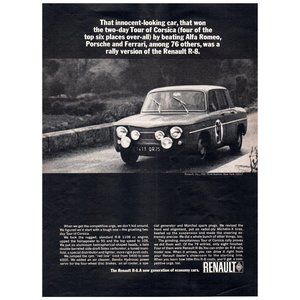 1965 Renault R-8 R8 Sedan Rally Car Tour of Corsica Vintage Print Ad Wall Decor